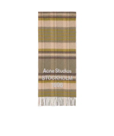 Acne Studios Check Logo Scarf - Wide In Gray