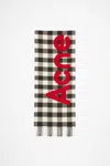 Acne Studios Check Logo Scarf In Carbon Grey,red
