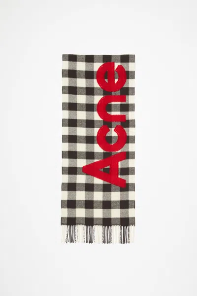 Acne Studios Check Logo Scarf In Carbon Grey,red