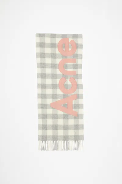 Acne Studios Check Logo Scarf In Grey,pink