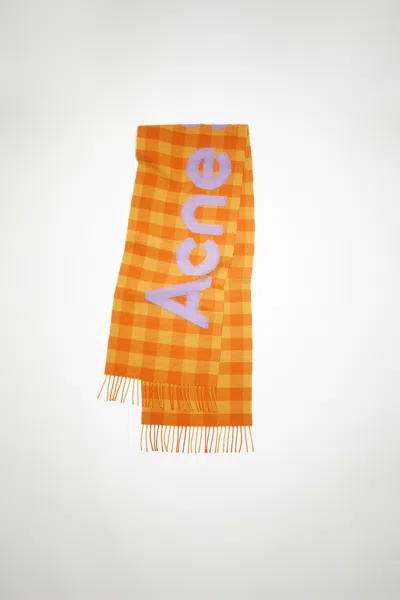 Acne Studios Check Logo Scarf In Orange,lilac Purple