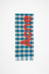 Acne Studios Check Logo Scarf In Turquoise Blue,orange