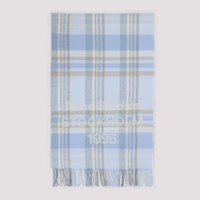 Acne Studios Check Logo Scarf - Wide In Blue