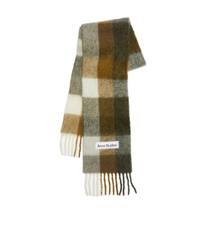 Acne Studios Check-pattern Knitted Scarf In Green