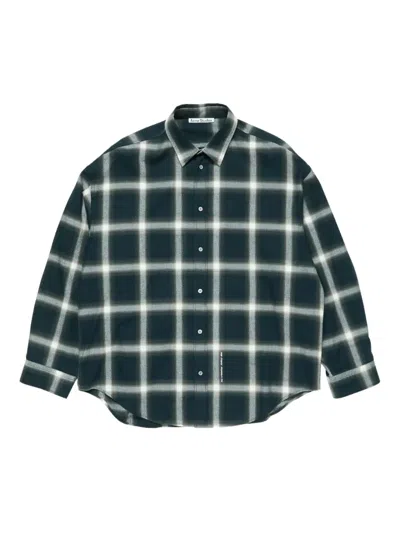 Acne Studios Relaxed Fit Long-sleeve Shirt With Classic Collar In Green