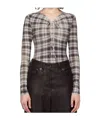 Acne Studios Ebrooke Faded Check Ruched V-neck Mesh Top In Gray