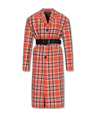 Acne Studios Check-print Belted Coat In Red