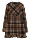 Acne Studios Delfin Plaid Long Sleeve Wool Blend Minidress In Brown