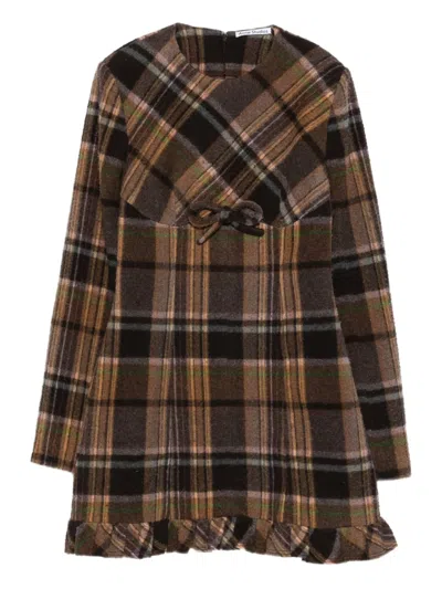 Acne Studios Check Ruffled Dress In Brown