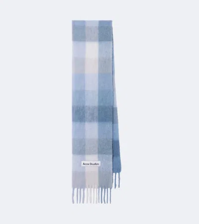 Acne Studios Checked Alpaca, Wool, And Mohair-blend Scarf In Blue