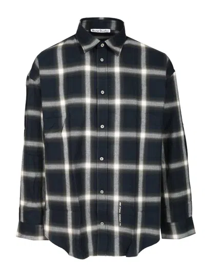 Acne Studios Checked Cotton Shirt Shirts Blue In Green