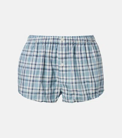 Acne Studios Checked Cotton Shorts In Blue