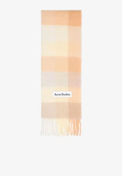 Acne Studios Checked Fringed Alpaca Scarf In Multi