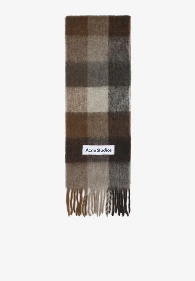 Acne Studios Checked Fringed Alpaca Scarf In Multi
