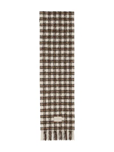 Acne Studios Checked Fringed Scarf In Brown