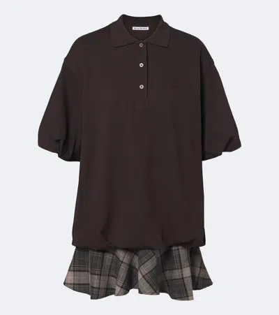 Acne Studios Checked Layered Cotton-blend Polo Dress In Brown