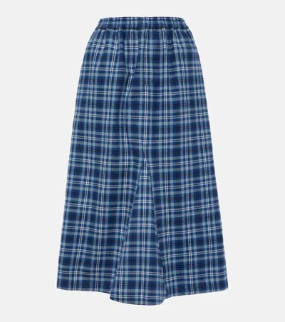Acne Studios Checked Mid-rise Cotton Maxi Skirt In Blue