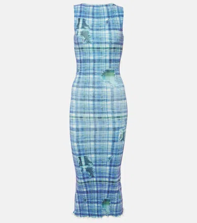 Acne Studios Checked Ribbed-knit Midi Dress In Blue