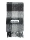 Acne Studios Checked Mohair Blend Scarf With Fringed Edges In Gray