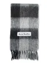 Acne Studios Checked Mohair Blend Scarf With Fringed Edges In Gray
