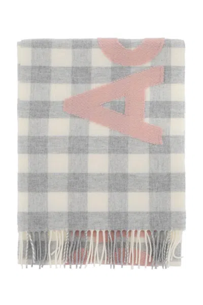 Acne Studios "checked Scarf With Logo Pattern" In Bianco