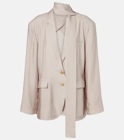 Acne Studios Checked Scarf-detail Blazer In Neutral