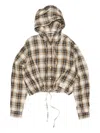 Acne Studios Womens Beige Black Check-print Hooded Woven Overshirt