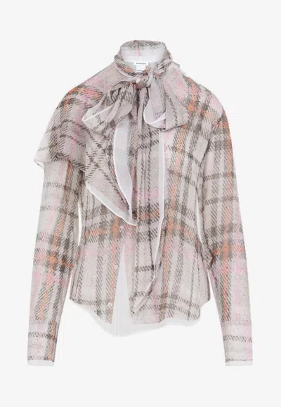 Acne Studios Checked Silk Blouse In Neutral