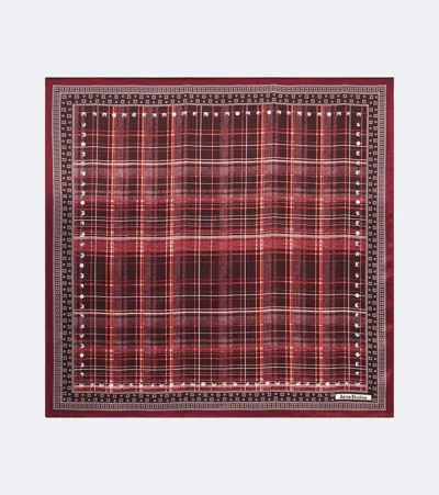 Acne Studios Checked Silk Satin Scarf In Burgundy