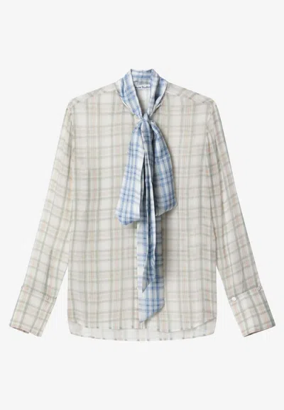 Acne Studios Checked Silk Shirt With Scarf In Neutral