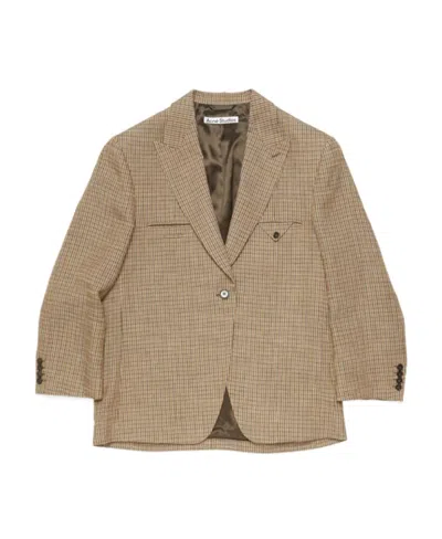 Acne Studios Checked Single-breasted Blazer In Brown
