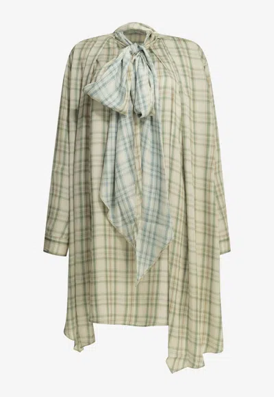 ACNE STUDIOS CHECKED VISCOSE MINI SHIRT DRESS
