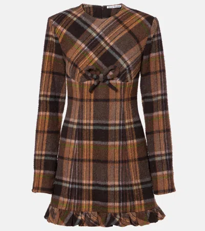 Acne Studios Checked Wool-blend Minidress In Brown