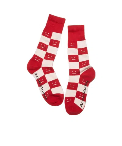 Acne Studios Checkerboard Socks In Red