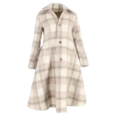 Acne Studios Checkered Belted Coat In Brown Alpaca Wool In Multi