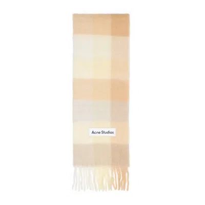 Acne Studios Checkered Fringed Alpaca Blend Scarf In Brown