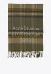 Acne Studios Checkered Fringed Scarf In Green
