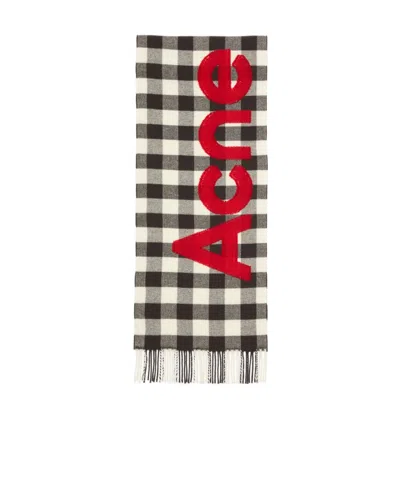 Acne Studios Checkered Logo Detailed Scarf In Gray