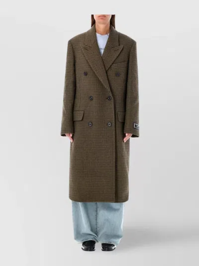 Acne Studios Checkered Long Coat Patch Detail In Green