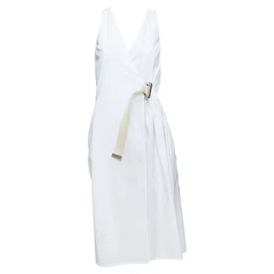 Acne Studios Chen Poplin Buckle Belted Utility Dress In White