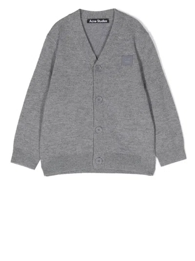 Acne Studios Kids' Chest Logo-patch Knit Cardigan In 灰色