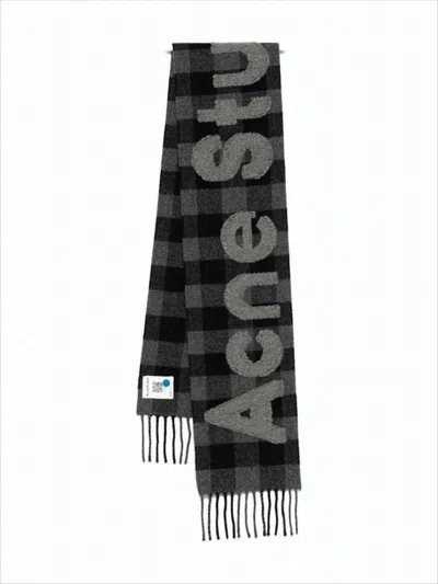 ACNE STUDIOS CLASSIC CHECKERED WOOL SCARF WITH FRINGED TASSELS