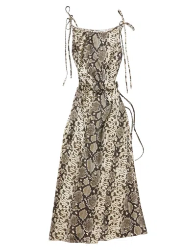 Acne Studios Snake Print Midi Dress With Side Slit In Brown
