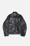 Acne Studios Leather Jacket With Belted Waist And Epaulettes In Black