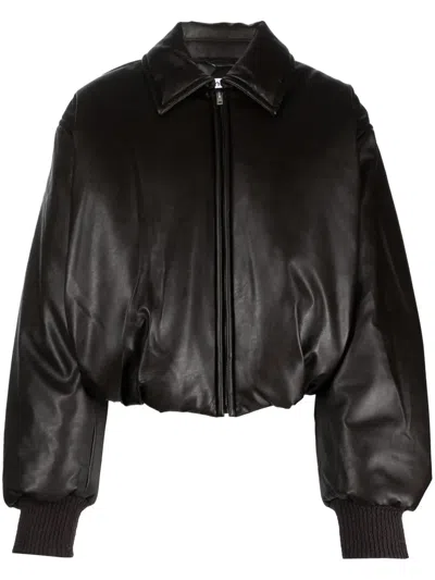 Acne Studios Faux Leather Bomber Jacket In Dark Brown