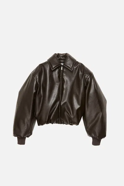 Acne Studios Faux Leather Bomber Jacket In Dark Brown