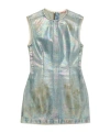 Acne Studios Distressed Foiled Denim Mini Dress In Gray