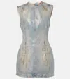 Acne Studios Distressed Foiled Denim Mini Dress In Blue