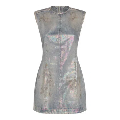 Acne Studios Coated Denim Mini Dress In Blue
