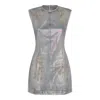 Acne Studios Distressed Foiled Denim Mini Dress In Blue